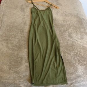 Olive green faux satin dress